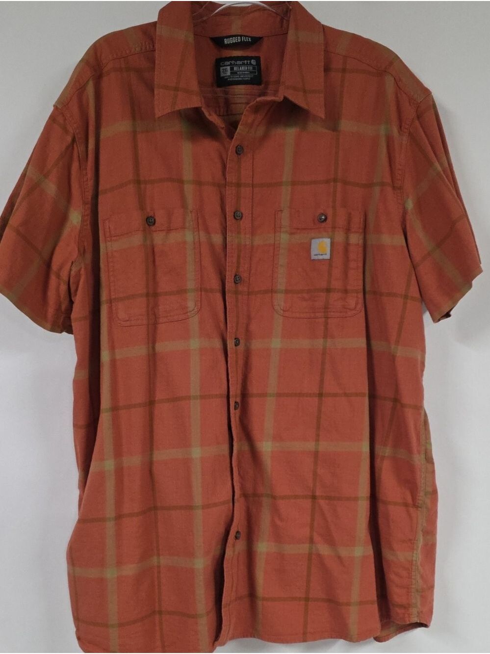 Carhartt Rugged Flex Relaxed Fit Plaid Short-Sleeve Button Down Shirt, Size 2XL